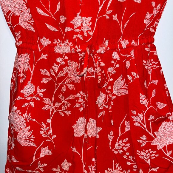 H&M Red Floral Print Romper With V-Neck & Long Sleeves - Picture 4 of 8